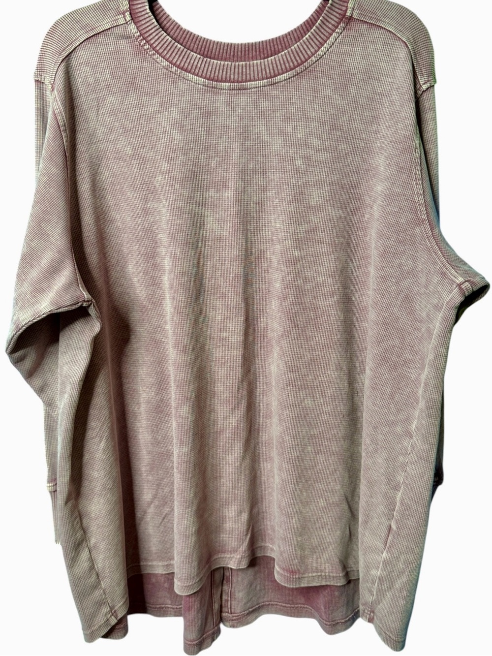 JANE + DELANCEY Acid-Washed Waffle Knit Tunic Top Mauve Oversized Button Back 1X